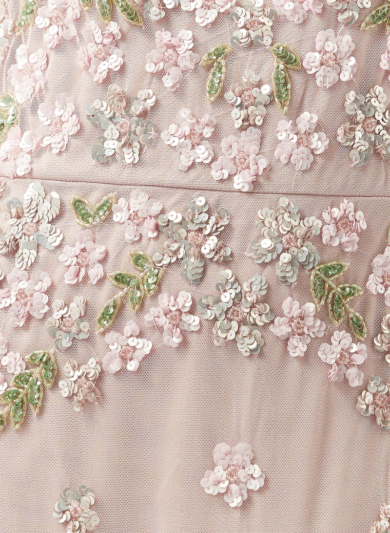 Namshi x  Ruffle Sleeve Floral Bead Embellished Evening Gown for Women | Best Price UAE